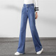 Gemas coloridas Jeans rectas de cintura alta para mujeres pantalones sueltos y versátiles de piernas abiertas 2025 Spring [3886] Blue pantalones de mezclilla 27 [2 pies]