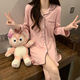 COLORFUL GEMS bean paste color pajamas for women new long-sleeved nightgowns for home clothes spring, summer and autumn boyfriend style 681# bean paste color shirt skirt 175 L (95-110Jin[Jin equals 0.5 kg])