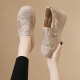 Sipuwang Dick-Soled Fisherman-Schuhe für Frauen 2025 Sommer Dünner Hohlschuhe Spitzen-Mesh atmungsaktiv und hohe lässige Single-Schuhe für Frauen JST 1283 Khaki (Fersenhöhe 4 cm) 35