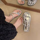 Guadi French slippers for women wearing summer toe sandals with skirts, super beautiful 2025 new fashionable and versatile beach sandals Rhinestone-6626-Black 36-37 [only one size smaller]