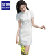 Romon White Lace Short Modificado Cheongsam NUEVO 2025 Mujeres jóvenes Retro Daily Small Summer trece líneas 12799 TEXTURA FLAGER DE ARROZ