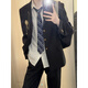 Xinghelai Japanese college style boys dk suit uniform jacket jk school supply sense red suit student handsome class suit shoulder pad suit black + white shirt navy blue tie + black suit L recommendation 110-125Jin Jin is equal to 0.5 kg