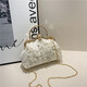 Pearl embroidery fashion handbag Cheongsam banquet clutch bag chain bag embroidery bead bag shoulder bag pearl chain bag floating light-blue white