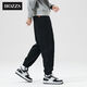 Hanzhesi Men's Summer Leisure Pants 2025 Loose Sport Pants Trendy Solid Color Drawstring Ties Junlan Black HZS-SS-6189 M