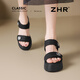 ZHR thick sole high heel sandals for women wearing high-rise soft sole heeled casual women's shoes CE37 black 36