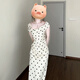 ZaoMei French temperament white polka dot dress women's clothing summer 2025 new three-dimensional flower waist-packing hip long skirt Polka dot dress M