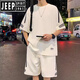 JEEP SPIRIT2025新款运动套装男夏薄款宽松冰丝短袖t恤男短裤搭配两件套休闲 FKS653白色套装 L 约110-130斤可穿