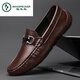 Zapatos de cuero de pájaros carpinteros para cuero genuino para hombres Summer nuevo estilo transpirable y cómodo versátiles zapatos para hombres de hombres suaves suaves zapatos de frijol de patada de un pie 9905 38 [Tamaño estándar de zapatos de cuero]