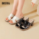 Zapatillas de moda dadong zapatos para mujeres 2025 verano nuevo tacón grueso tacón alto tacón estructura de la estructura de los dedos x1047 beige 34