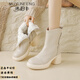 Muyunfeng Marke Leder Schneestiefel für Frauen 2024 Winter kurzer Röhrchen Dicke Sohle warmer Außenverschleiß Plüsch Schaffell Fell integrierte Martin -Stiefel für Frauen schwarz 37