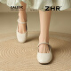Zhr Mary Jane Zapatos para mujeres zapatos planos elegantes y cómodos para el temperamento de las mujeres Amplios Light Mouth Shoes AH655 Beige 37