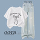 NICKYBABY girls summer suit 2025 new children's summer fashionable casual short-sleeved girls summer Korean jeans 13068 blue + 9981 white 160 cm