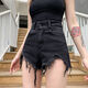 XCFREHT 9922 people have collected it. Summer new black denim shorts for fat mm women, large size, high waist, loose and slim, A-line, dark gray. Favorite store gives priority to delivery. L suitable for 105-115 Jin. Jin is equal to 0.5 kg.