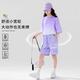 小猪彼特女童运动套装夏季2025新款儿童速干短袖短裤两件套大童女孩五分裤 9922白色+18442紫色纯棉 120 cm