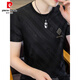 Pier Cardin Camiseta de manga corta para hombres Seda de seda de seda de alta gama europea Los hombres delgados de verano, transpirable, transpirable camiseta de media manga t 698 negro l