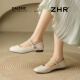 Zhr Mary Jane Zapatos para mujeres zapatos planos elegantes y cómodos para el temperamento de las mujeres Amplios Light Mouth Shoes AH655 Beige 37