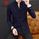 Pierre Cardin Stand Halsband weißes Hemd Herren Langarm Frühling und Herbst Neues High-End-Hemd im chinesischen Stil Falten Sie Casual Tang Top 9905 Black M.