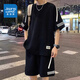 
Jewish sports suit men's summer thin loose trendy ice silk short-sleeved T-shirt men's shorts casual two-piece set men's clothing FKS653 black suit L about 110-130Jin [Jin equals 0.5 kg] can be worn