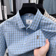 Old man head (LAORENTOU) pure cotton summer new men's short-sleeved shirt business casual plaid half-sleeved men's top shirt middle-aged and young AN15271 khaki 2XL