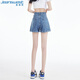 真维斯（JEANSWEST）牛仔短裤女夏季高腰卷边宽松小个子辣妹a字热裤复古蓝M
