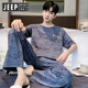 JEEP SPIRIT吉普睡衣男夏季纯棉短袖长裤2025新款春秋男士青少年家居服套装 Y9207 91141 L 【建议100-130斤穿