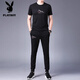
Playboy high-end summer short-sleeved suit men's mulberry silk screen printed T-shirt fashion Korean style fashion casual sports two-piece set 9227 black 4XL 190