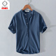 Kazuki Kuraishi Kuraishi Kazuki High-End Chinese Style Baumwolle und Linien Kurzarm Hemd Trendy Herren Sommer dünner Standkragen Henry Halbärmel Hemd grau m