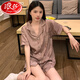 Langsha Light Luxury Style National Pajamas para mujeres en verano se puede usar un nuevo estilo de manga corta para el verano con ropa del hogar de seda delgada BS13077# mariposa M