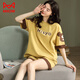 Catman (MiiOW) pajamas for women, summer pure cotton, cute Korean style student short-sleeved thin loose two-piece set Spring and autumn home clothes can be worn outside. Gold GXT6630 color M (recommended 75-95Jin [Jin equals 0.5 kg])