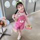 
Kexin Baby Girl Summer Strawberry Bear Overalls Two-Piece Set 2025 New Fashionable Short Sleeve Striped T-shirt Set Children's Trendy Rose Pink 110 Size Recommended for 3-4 years old (about 105 height)