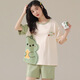 Jingpu Fei Japanese cute cartoon short-sleeved pajamas for women loose summer home clothes set 679 green dinosaur 170 M code [suggested 80-90 Jin [Jin equals 0.5 kg]]