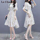 拉夏贝尔（La Chapelle）短袖雪纺连衣裙女装2025年夏季新款韩版小个子中长款沙滩裙子春天 米白色 M 【建议95-105斤左右】