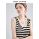 Vega Chang Hosentender Weste für Frauen 2025 Neuer Sommer Casual Striped Hollow Design ärmellose Strickweste Schwarze braune Streifen gleich groß Größe
