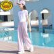 G.Duckkids Little Yellow Duck Girl Girl Summer Anzug Kinder kurzärmelige Hosen Mode mittelgroße Kinder-Sommeranzug lässige Mädchen Mode 9889 Weiß + 15106 Lila [Set] 170 cm