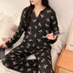 Ziwei Qifeng bow suspender pajamas for women with chest pad three-piece collar cardigan jacket long-sleeved home clothing set 13803 black three-piece set with chest pad 170 M suggestion 80-100