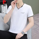 Pierre Cardin Sommer-Herren-Kurzarm-T-Shirt aus reiner Baumwolle mit V-Ausschnitt, trendiges, schmales Halbarm-Jugend-Freizeitoberteil, dünnes Unterhemd QY694, Weiß, M