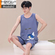 Modal gestrickte ärmelloses Pyjamas-Männer Teenager Sommer Herren reines Baumwoll-Atmungsweste Home Kleidungsstück Set Q1289 Kurkuma mehr als Kachu Herren l Junior Edition [60-70jin [Jin gleich 0,5 kg]] unter 150