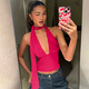 European and American hot-selling women's clothing 2025 spring and summer new sexy scarf strap low-cut back hollow suspender top wholesale burgundy M