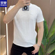 Romon Designer Sommereis-Seide Textur gestickt rund Hals Herren Kurzarm Mode halb Ärmeln vielseitig und bequemer Stil 1105 Weiß M 80-105jin [Jin gleich 0,5 kg]