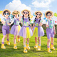 Tongran Children's Performance Costumes Kindergarten Graduation Photo Dance Class Uniforms Primary School Cheerleading Sports Meet Performance Costumes Purple Short Sleeves + Overalls Shorts 130 Sizes