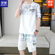 
ROMON 2025 summer new short-sleeved suit for men teenagers versatile shorts casual sports two-piece set gradient color men's clothing 6187 blue M 75-100Jin [Jin equals 0.5 kg]