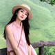 津炳胜草帽女法式平顶草帽女款大头围平檐海边沙滩度假礼帽大码编织帽 【凹顶卡其+白带】 编织防晒帽