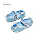 Snuffy girls' leather shoes spring Elsa princess shoes children's crystal shoes medium and large children's performance shoes soft-soled shoes ice and snow blue 26