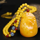 Fat Donglai quality beeswax pendant, Maitreya Laughing Buddha amber sweater chain, yellow peony flower, Ping An Wu Shi brand beeswax Ping An Wu Shi brand pendant + bead chain + certificate