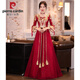 Pier Cardin Toasting Anzug Braut 2025 Neue Sommer Burgund Chinese Langarmed Wedding Engagement Kleid für Frauen Burgund mittelgroß [684] 3xl