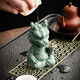 Lucky Dragon Tea Pet Decoration Color Changing High-End Green Sandstone Tea Table Tea Table Tea Set Feng Shui Decoration Crafts One Finger Rich + Sleeping Frog + Fishing Platform Base