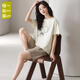 Green Modal summer thin pajamas women's short-sleeved shorts can be worn on the outside for simple two-piece suits for girls' home clothes QQB6630 women M