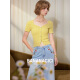 Banana CICI 2025 Summer Nuevo versátil Pure Slim Hem Slit Sweater de manga corta C252MY679 Amarillo S