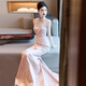 Seasonal cheongsam wedding dress new Chinese style fishtail bride 2025 new texture pink back door wedding engagement banquet toast dress pink M