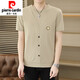 Pierre cardin summer ice silk knitted fake two-piece short-sleeved T-shirt men's Korean style slim and cool and thin half-sleeved T-shirt top 6626 khaki M 90-110Jin [Jin equals 0.5 kg]
